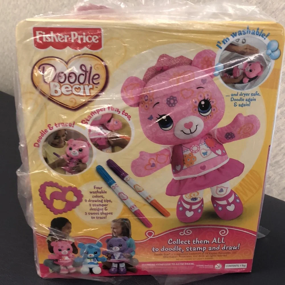Fisher-Price 15" PINK Doodle Bear Plush Write-On and washable and doodle again. - Picture 2 of 4